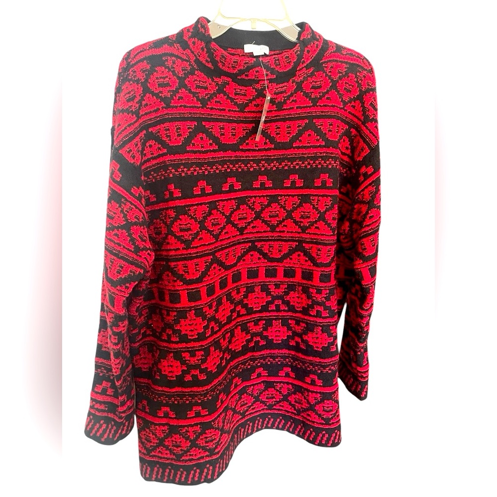 NWT J Jill women’s sweater size XL NWT mock neck,red black